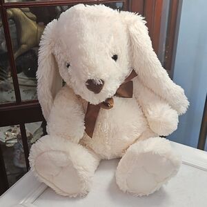 Cream Plush Bunny with Brown Bow